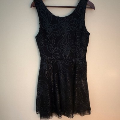 Wish Black Sequin Fit & Flare Short Sleeveless Party Dress Size L