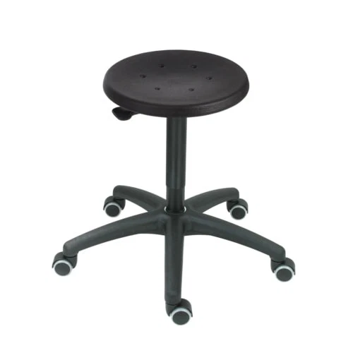Arbeitshocker / Sitzhöhe 430-620 mm / PU schwarz / Kunststoff Fußkreuz / Rollen - Bild 1 von 1