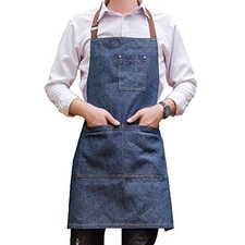 Unisex adjustable multi pocket denim apron for Chef Kitchen BBQ and Studio Blue