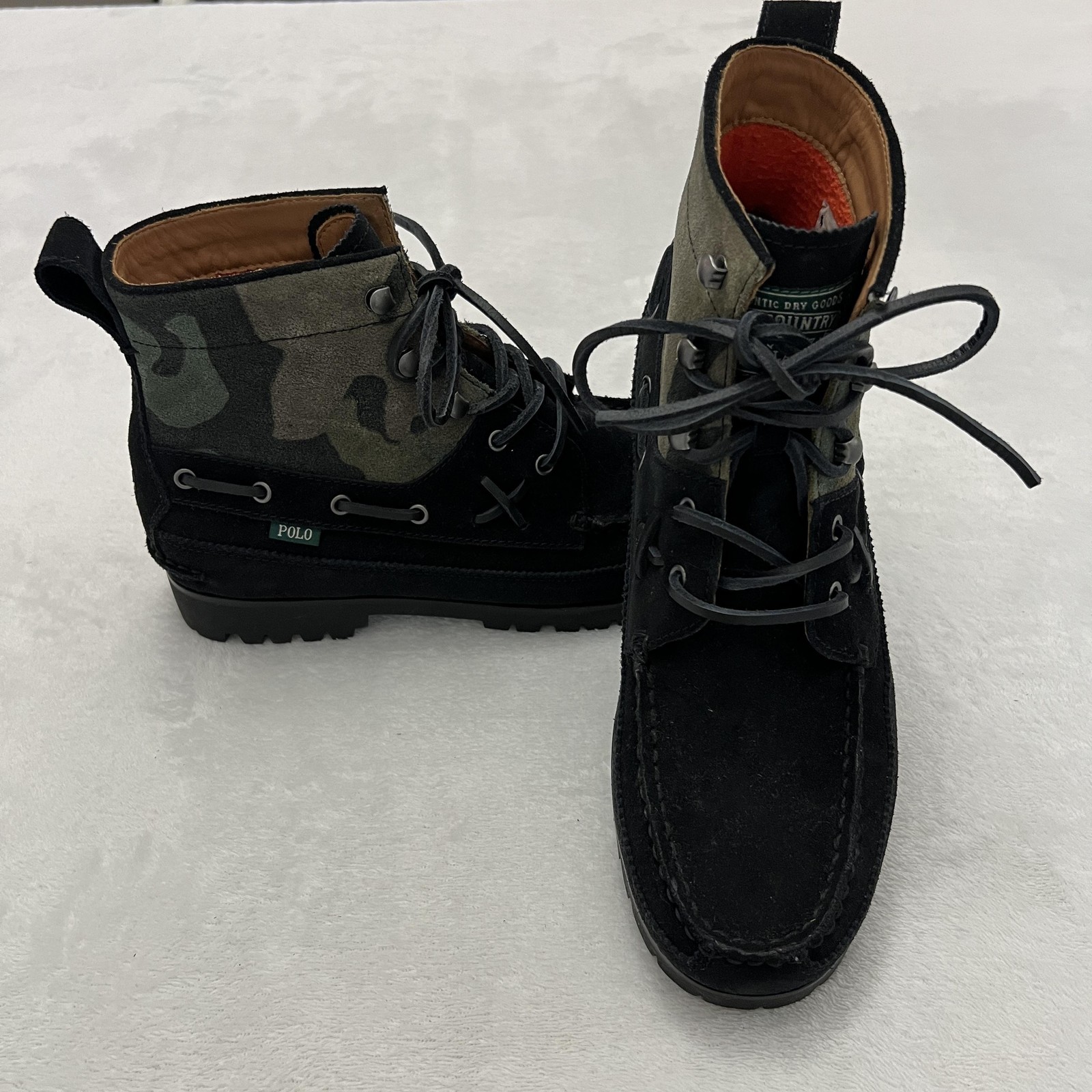 Polo Country Ralph Lauren Ranger Mid Boots Mens 9.5 Black Camo Suede Lug Sole