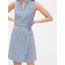 Gap Ruffle-Neck Shirtdress in Poplin Size S Stripe blouson Tie Waist  Summer NWT