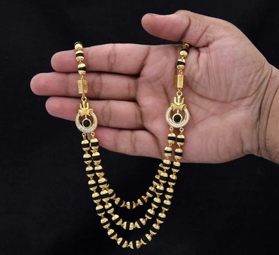 2 Line Latest Trishul-Damru Design Gold Plated Rudraksha Mala