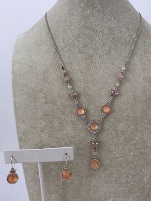 Vintage Avon Nina Ricci Butterfly Colorful Peach Pink Necklace & Earrings Set