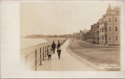 The Crest Winthrop Massachusetts Early 1900s Beach Promenade Real Photo Postcard