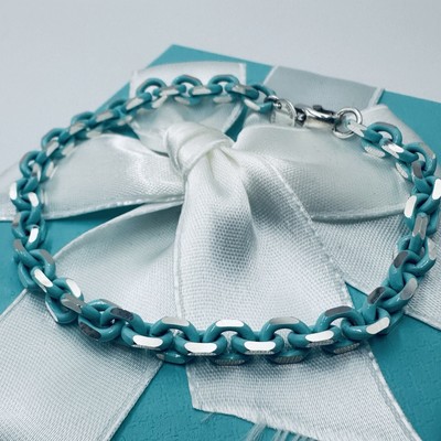 アクセサリー DISCOVERED TIFFABONE BRACELET RARE Tiffany & Co. Blue Enamel Sparkle Chain Bracelet Sterling