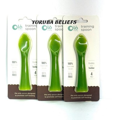 Ola Baby Silicone Training Spoons Teether Lot Of (3) Green Feeding Flexible