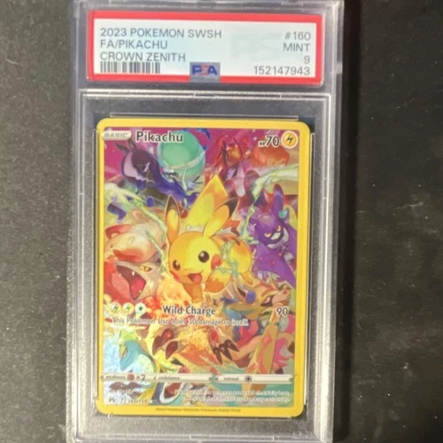 Pokémon Pikachu Secret Rare Full Art 160/159 Crown Zenith Holo PSA 9 2023