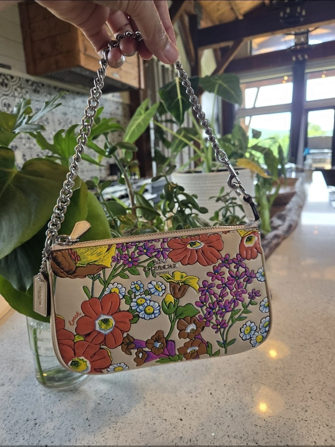 Coach Nolita 19 nuovo con etichette con STAMPA FLOREALE pelle liscia ARGENTO AVORIO MULTI CR365