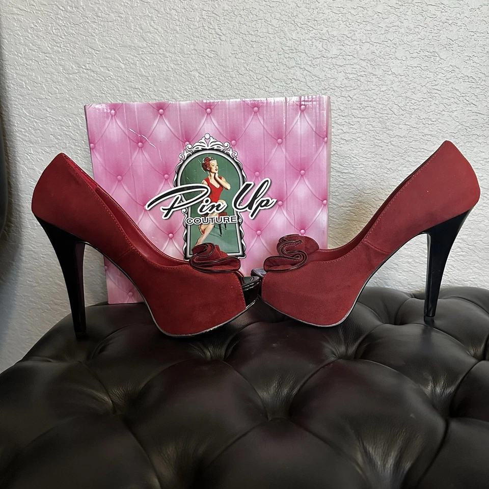 Pinup Couture Лолита замшевый каблук размер 8 красный/бордовый - Изображение 3 из 4