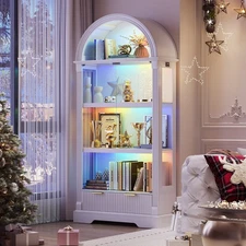 Curio Cabinet with RGB Lights, 72" Tall Arched Display Cabinet with Glass Doors