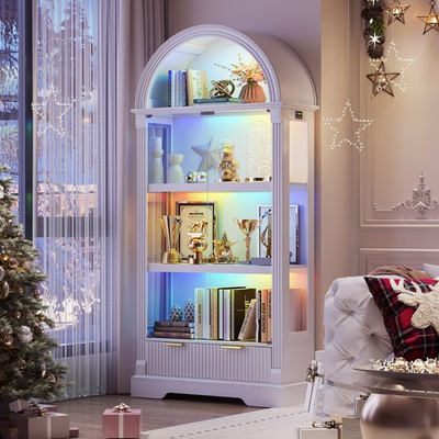 #ad #ad Curio Cabinet with RGB Lights 72quot; Tall Arched Display Cabinet with Glass Doors $299.99