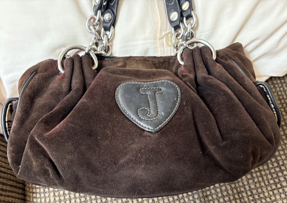 Juicy Couture Y2K Vintage Retro Marrón Terciopelo Terciopelo Hobo Bolso de Hombro Cartera Foto 2 de 4