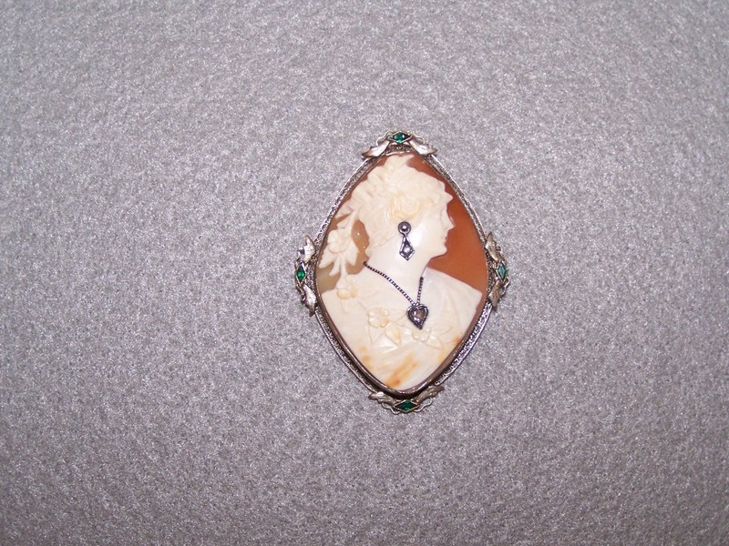 RARE-ANTIQUE-EARLY 1900's 14K HABILLE DIAMOND & EMERALD CAMEO PIN/PENDANT