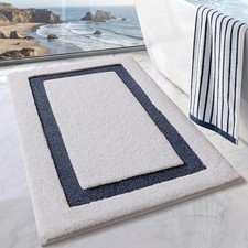 White Blue Bathroom Rugs Soft Absorbent Microfiber Bath Mat Non Slip 24x36