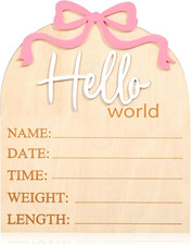 Hello World Newborn Sign 5.9In Welcome Baby Sign- 3D Pink Bow Birth Announcement