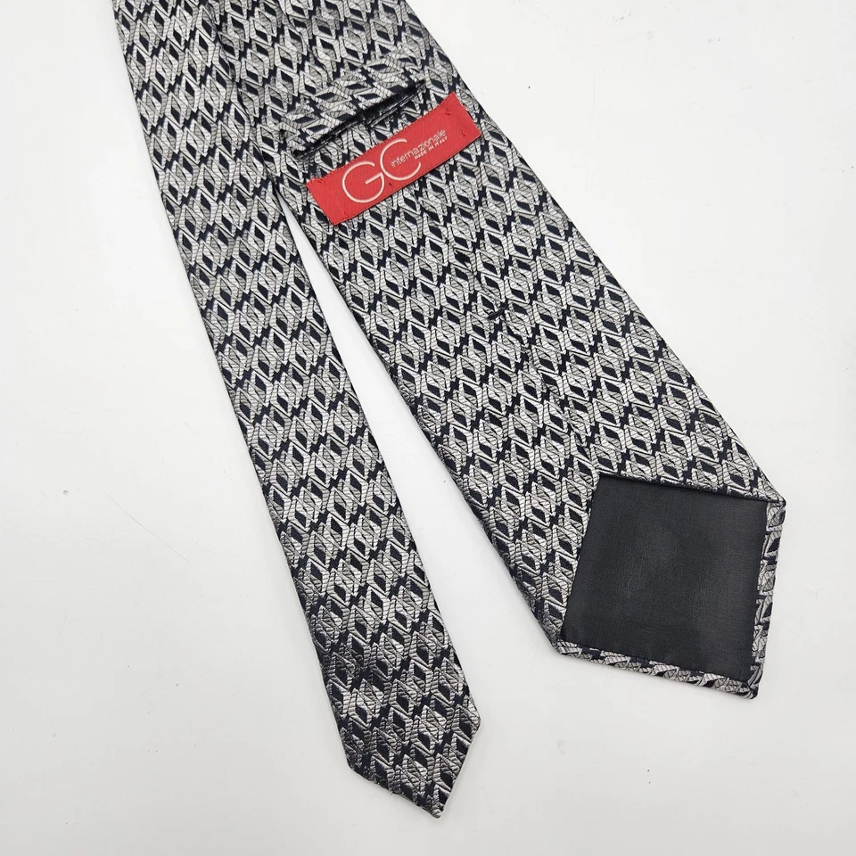 Corbata para hombre GC Internazionale 100 % seda 3,75"x58" negra gris plata diamante Italia Foto 4 de 4