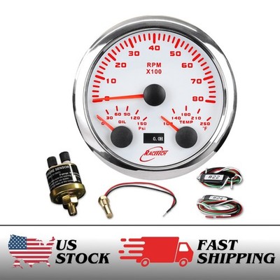 RACETECH 3-3/8'' 85mm 3in1 Tachometer 8000RPM Oil Pressure Water Temp Gauge