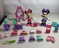 Disney Minnie Mouse Dress Up Bow-tique Snap N Style Figure 6" 2 Dolls 2 dogs