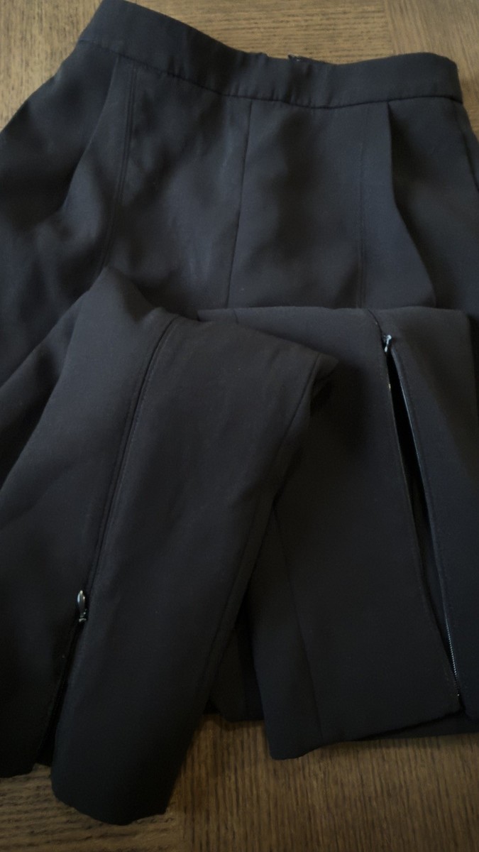 SELF PORTRAIT Crepe Front Zip Split Trousers Slim Pants Pleats Black Size US 4 View 2