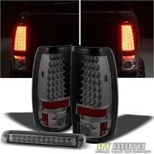 For Smoked 99-02 Chevy Silverado/Sierra 1500 LED Tail Lights+LED 3rd Brake Lamp