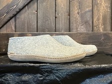 Glerups Shoe Gray Wool Slipper With Leather Bottom - EU Size 48