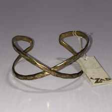 Vintage hammered brass cuff bracelet ZAD artisan twisted minimalist boho jewelry