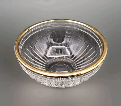 VTG Marquis By Waterford HANOVER Gold Rim 5½" Crystal Clear Bowl Signed