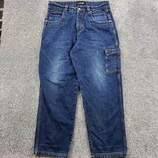 Vintage Y2K FUBU Cargo Jeans Mens 36 Blue Carpenter Distressed Wide Leg Baggy