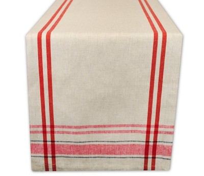 DII Kitchen Essentials French Stripe Table Runner, 14''x72'', Taupe/Red