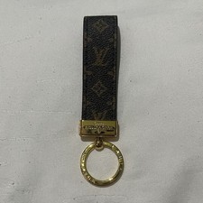 Louis Vuitton Monogram Leather Metal Key Chain Brown Gold Logo Men's