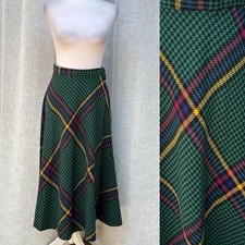 Sag Harbor green tartan bias plaid Wool Blend midi Skirt