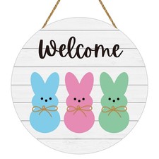 Easter Door Sign Wreaths for Front Door Decor Cute Pink Blue Green Wall Art