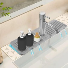 2 Pack Silicone Faucet Mat for Kitchen Sink - 5 Sloped 2 Packs, Gray