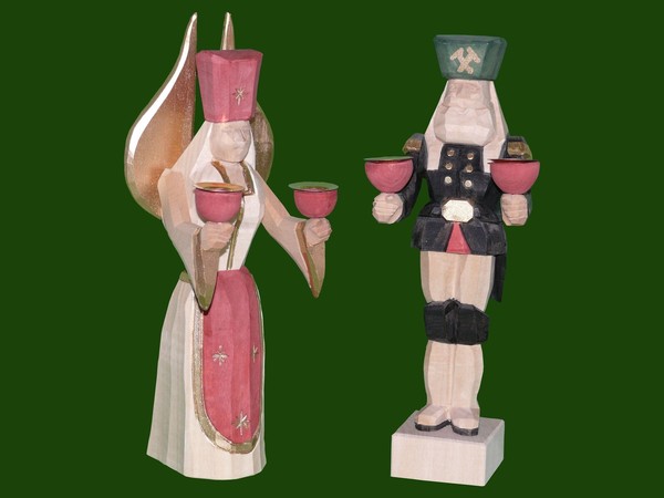 Engel Und Bergmann Klein Braun Seiffen Weihnachten Erzgebirge NEU-image