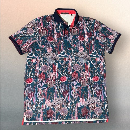 Greyson Golf Polo Underwater Forest Mens Size Large Sea Turtle Stretch Ocean - Picture 2 of 15