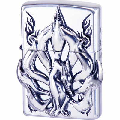 Zippo Yōkai Nine Tailed Fox 3 Side Metal Kanji 九尾の狐 Silver Plating Japan Limited Ebay