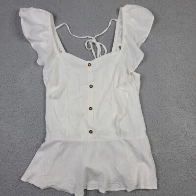 Moa Moa White Shirt Women's Large Ruffle Strap Sleeve