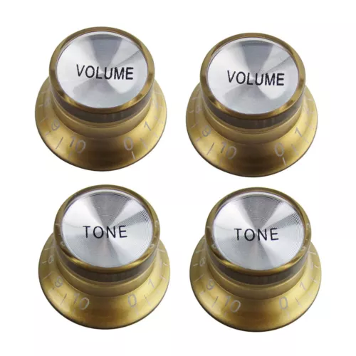 4 Gold Knobs Electric Guitar 2 Tone 2 Volume Control Top Hat Reflector For LP SG