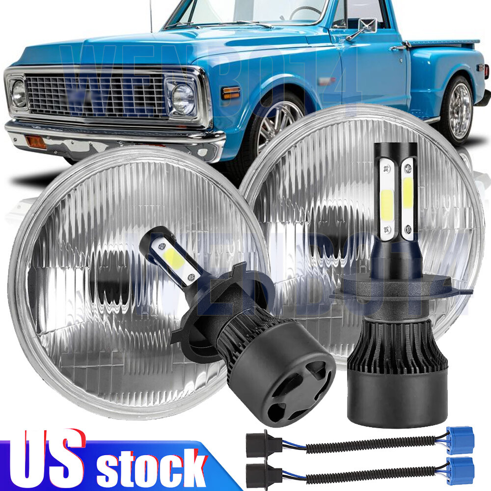 For Chevy Bel Air 1955-1957 Pair 7" Inch Round LED Headlights Hi/Lo Beam X7