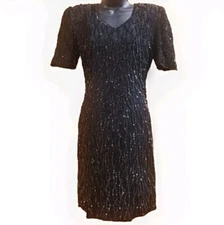 Vintage Mark & John by Sam Black Sequin Silk Dress Sz Small 