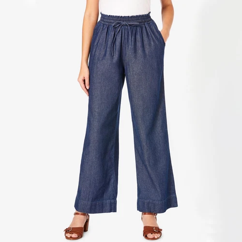 Women's Wide Leg Elastic High Waisted Pull On Drawstring Baggy pants - Picture 8 of 10