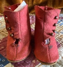 Extremely Rare Red Leather Button Up Boots For Antique Dolls Lot 2713