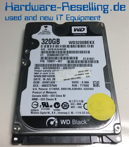 WD HP Caviar Black 320GB 16MB SATA 2,5 WD3200BEKX-60B7WT0 726837-001 634862-001