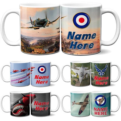 KRAFTYGIFTSUK Personalised Plane Mug Fighter Cup Spitfire Fathers Day Custom Text RAF Gift