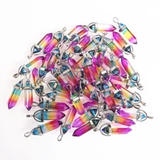 Yellow Red Blue Crystal Glass 100pcs Hexagonal Column Stone Pendants for Jewelry