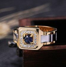 14K Gold Plated Royal Ring For Valentine Gift 2 CT Simulated Sapphire Women Ring