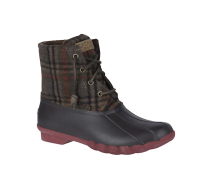 Sperry Women's Saltwater Wool Plaid Boot – Rubber Duck Shell With Thinsulate Lining – IceTREAD Traction For Winter