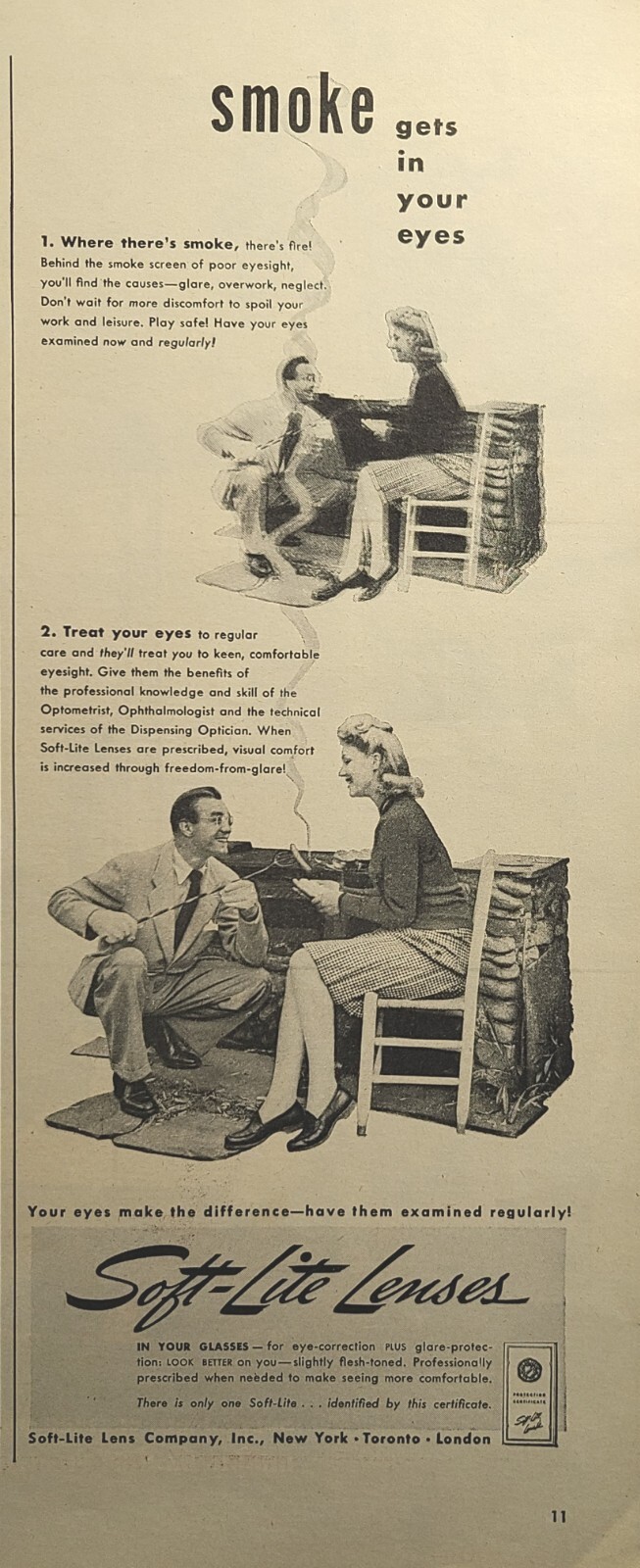 Soft-Lite Lenses Glasses Optometrist Opthalmologist Vintage Print Ad 1946