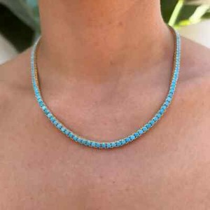 Authentic Natural Certified Turquoise Tennis 18" Necklace For Her 14k Yellow Gold Plated