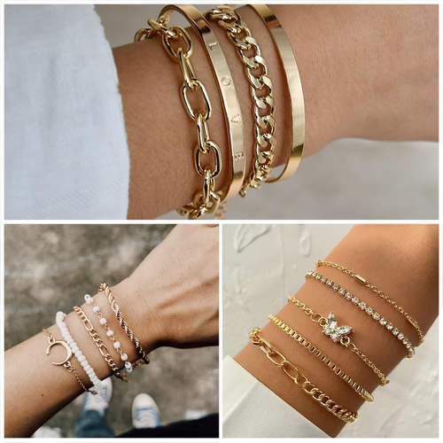 36 PCS Gold Plated Jewelry Set with 4 PCS Necklace, 11 PCS Bracelet, 7 PCS Ear C - Picture 3 of 12